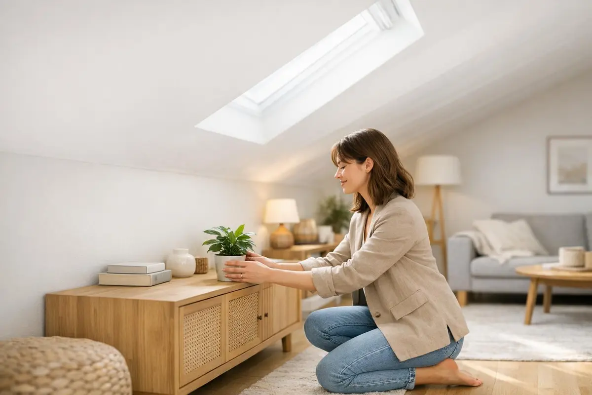 pièce aménagée sous un bas plafond