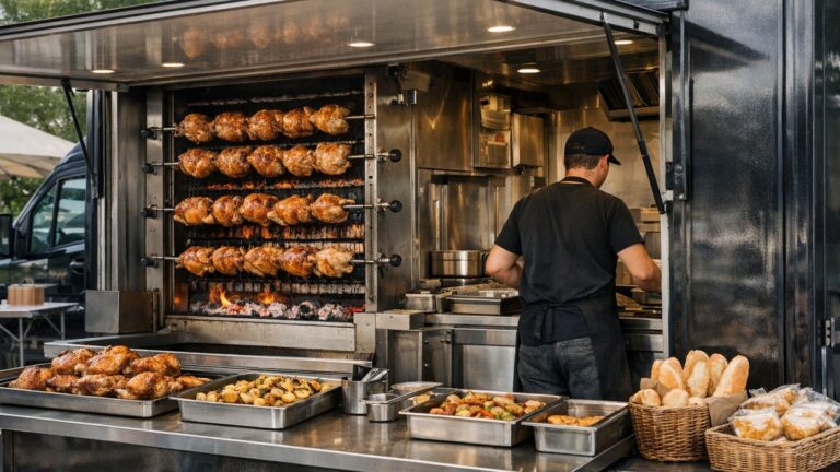 Illustration éditoriale sur camion rôtisserie